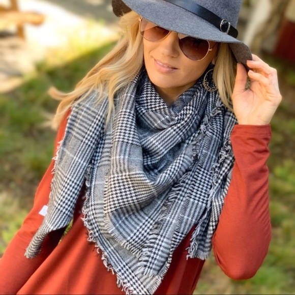 Infinity Raine Accessories - Black Plaid Blanket Scarf